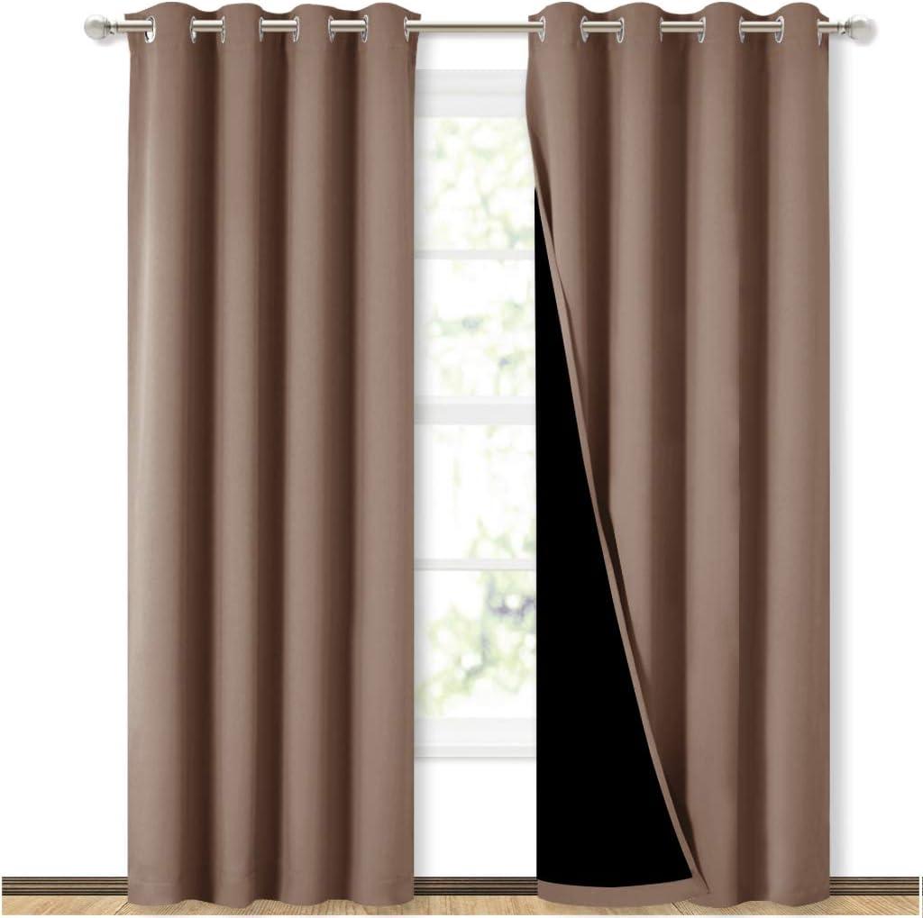 NICETOWN Cold Blocking Curtains, 100% Blackout Curtains Thermal, Noise Reduction and Privacy Curtains for Patio Door, Black Lined Blackout Drapes with Grommet Top, Cappuccino, 1 Pair, W52 x L84