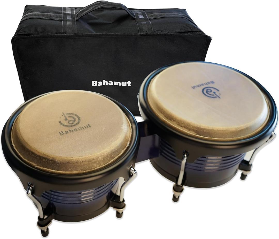 BAHAMUT Bongo Drum Set, 7"+9" Wooden Bongos Gift for Adults & Kids, Ideal for Professional Players, Comes with Tuning Wrench & Waterproof Bag
