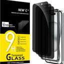 NEW'C 3 Pack Privacy for iPhone 16, iPhone 15 Screen Protector (6.1 inches), Anti-Spy Tempered Glass Film,Enhanced 28-Degree Privacy Angle with easy installation tool included