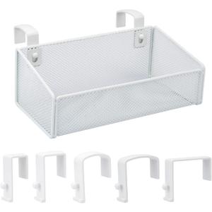 Bedside Caddy Hanging Storage Basket Beside Shelf Metal Organizer for Collage Dorm Bunk Bed,Hospital Bed,Baby Bed - Bedroom Essentials for Magazine,Remote Control,Phone,Drinks (White)