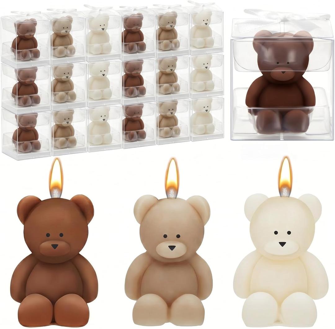 50 Pcs Bear Baby Shower Candle Favors for Guest Bear Party Favors Baby Shower Candles Bulk for Gifts Party Decorations (Light Brown,Brown,White)