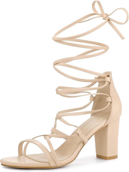 Perphy Strappy Strap Lace Up Chunky Heel Sandals for Women, Size 9