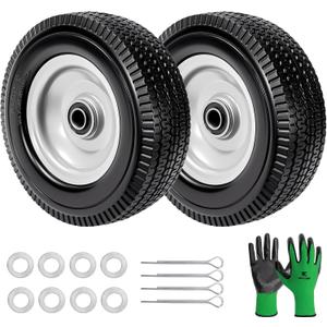 Parts Camp 10 inch wheel 4.10/3.50-4" Flat Free Tire and Wheel 10" Solid Tire for Gorilla Cart Hand Truck Garden Wagon Trolley Dolly tire replacement -5/8" Axle Bore Hole, 2 1/4"Offset Hub (2 Pack)