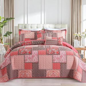 BEDIFANY Cotton King Quilt Set, Farmhouse King Size Quilt Bedding Set with 2 Pillow Shams, 3 PCs Lightweight King Size Bedspreads for Bed Decorations - All Seasons Coverlet Sets (King (98 * 106 in), Sunny Prosperous)