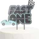 Race Car First Birthday Cake Topper, Fast One Theme Party Decoration, Blue and Gray Wooden Cake Topper