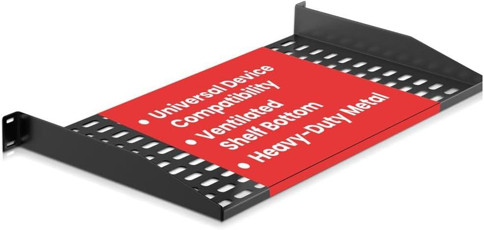 Pyle 19-Inch 1U Server, Vented Shelves for Good Air Circulation Cantilever Wall Rack, Universal Device, Cabinet Shelf, Computer Case Mounting Tray, Black (PLRSTN14U) (Single Pack)