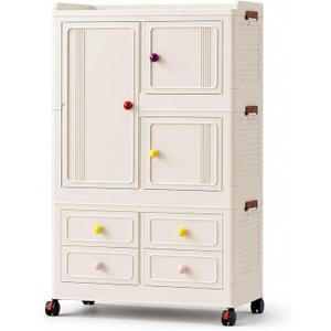 Foldable Storage Cabinet with Locking Wheels & Lids, Heavy-Duty ABS, Large Capacity Closet Organizers and Storage for Home, Apartment, Dorm, Closet - Easy No-Tool Assembly, Style A