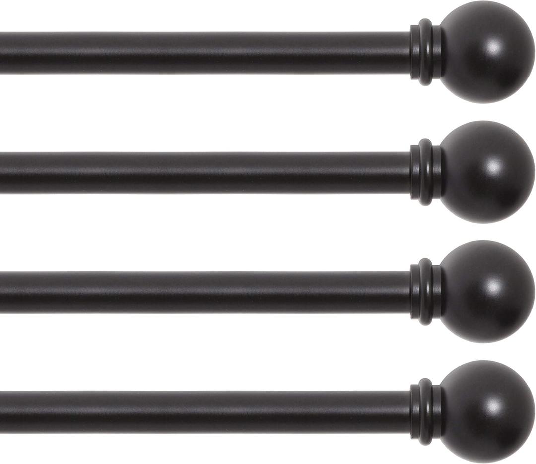 Kenney Chelsea Ball End Window Curtain Rod, Adjustable Curtain Rod for Windows 28 to 48 Inches, Extendable Curtain Rod Set, Black Curtain Rod, Curtain Rods 4 Pack