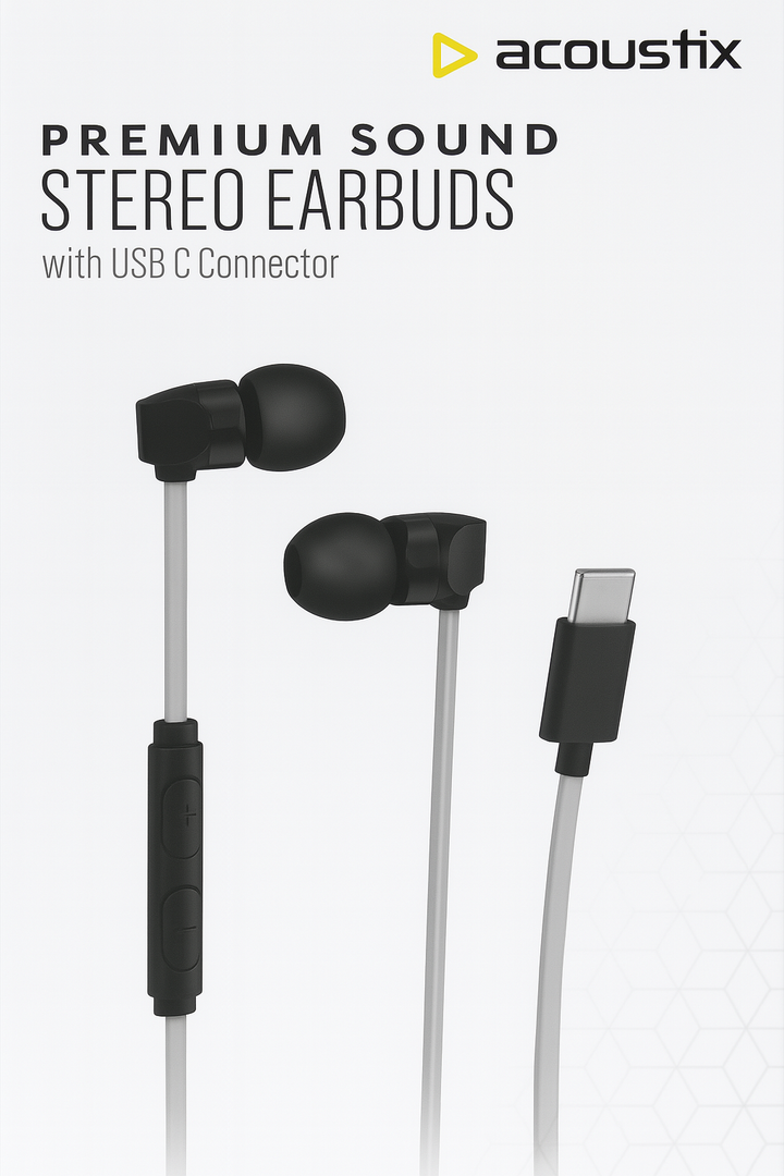 Acoustix Premium Sound Stereo Earbuds With Lightning USB C Connector