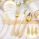 Hioasis 350pcs White and Gold Plates - White Party Plates for 50 Guest, Include 100 Heavy-duty Plates(20% Thicker Than Standard), 150 Cutlery Set, 50 Napkin, 50 Cups