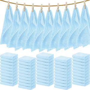 Newwiee 100 Count Washcloths Quick Drying Bathroom Wash Clothes 12 x 12 Inch Face Towels Microfiber Soft Wash Rags Bulk for Your Face and Body Facial Towels for Spa Fingertip Towel (Light Blue)