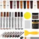 SEISSO Wood Furniture Repair Kit, 12 Colors Wood Fillers, Wood Putty with Beeswax, Furniture Touch Up Markers with Wood Crayons, Hardwood Floor Repair Kit for Stains, Scratch, Cracks, Hole