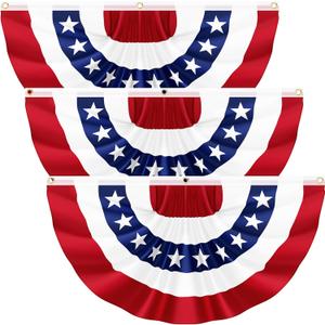 3 Pack 3x6 FT American Pleated Fan Flag, USA Patriotic Half Fan Bunting Flag, 4th of July Flags Decorations for Outside, Red White and Blue Patriotic Decorations Outdoor
