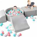 Hoohtoot Foam Climbing Blocks for Toddler: with 4-Piece PU Leather Climbing Toys and a Ball Pit - Foam Ball Pit for Toddlers - Climbing Toys Indoor for Kids Crawling, Medium, Small