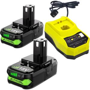 2Pack 3.5Ah P107 Battery and Charger Set for Ryobi 18V Battery, Compatible with Ryobi 18V ONE + P108 P107 P104 P105 P102 P103 Tools Charger with 260051002 P117 P118