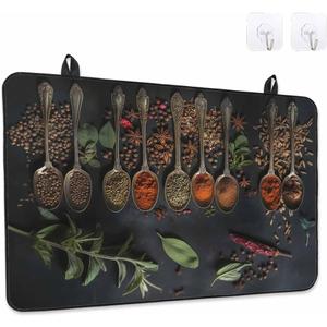 Stove Top Covers for Electric Stove 36x21 Inches, Kitchen HeatResistant Glass Cooktop Protector, Condiment Leaves Pepper Beans Cooking Utensil Ceramic Stovetop Countertop Covers Mat, Oven Cover (Black)