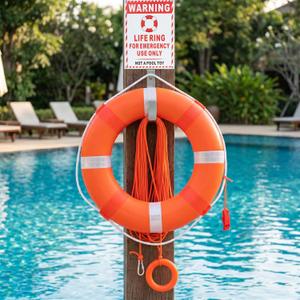 20" Foam Floating Ring Kit with 100FT Floating Rope, Wall Mount Bracket, Warning Sign & Whistle for Pool, Dock, Boat, Lake House and Waterfront Decoration
