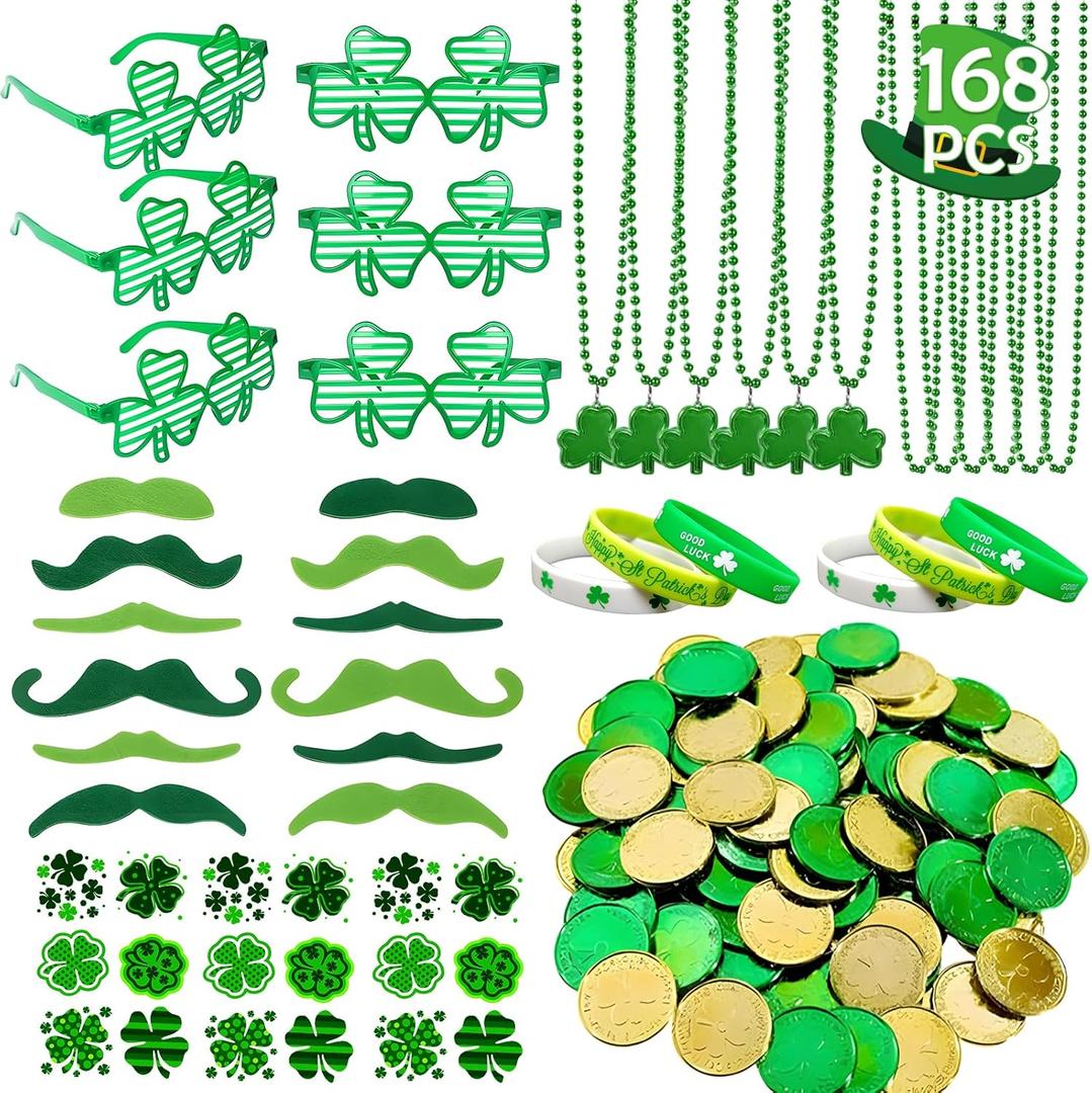 GOAUS St Patrick's Day Accessories 168 PCS, Saint Patricks Party Decorations for Adults Men Women Kids Family
