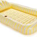 FUNBOY Tanning Pool Lounger Float Yellow & Blue Stripe, XL 72" x 48" with Pillow and Large Cup Holder