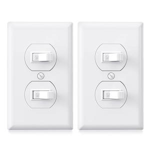 AIDA Single Pole Double Toggle Rocker Decorator Light Switch, 15 Amp Self-grounding Electrical Light Switches, Residential Grade, UL Listed (2 Pack, Glossy White)