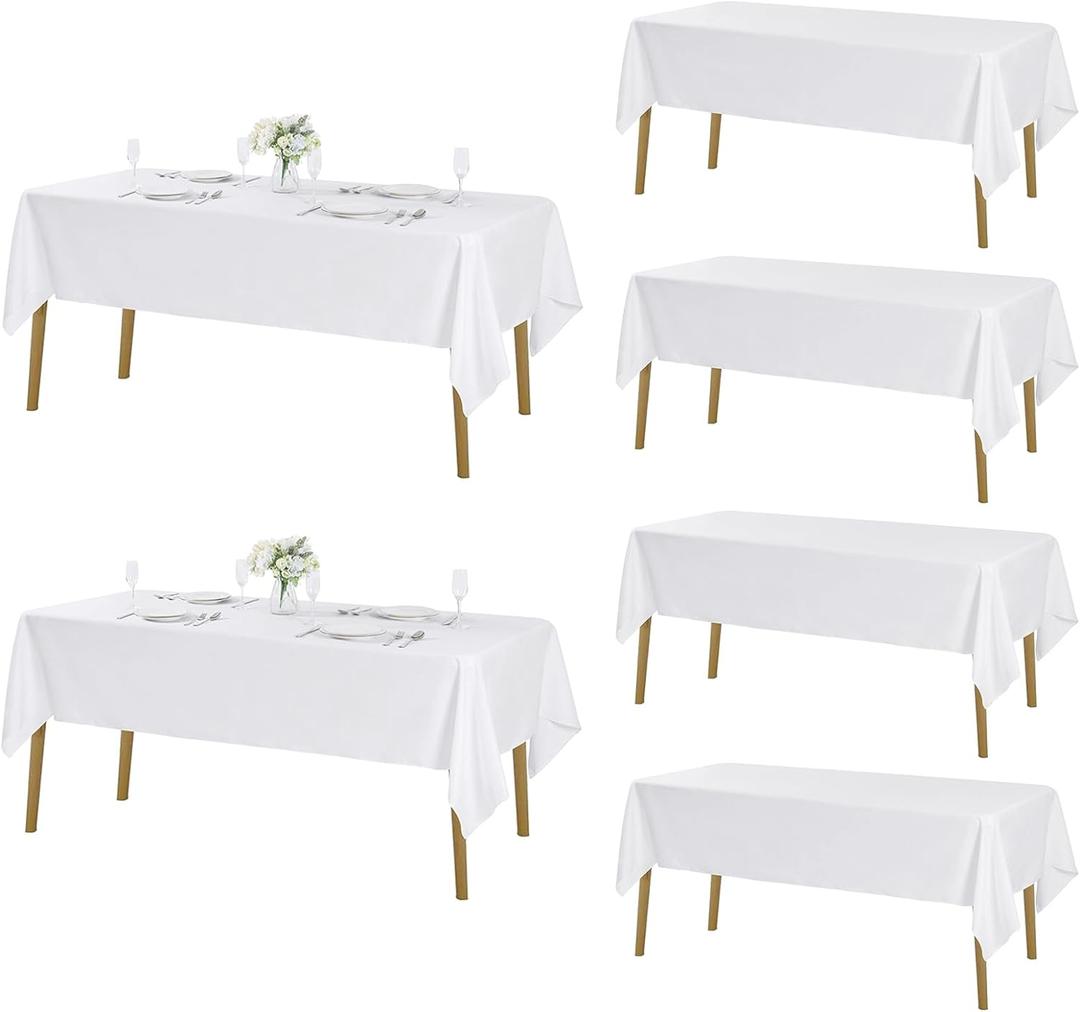 Fokitut 6 Pack Rectangle Tablecloth, 60x120 Inch, Stain Resistant and Wrinkle Polyester Table Cloth, Fabric Table Cover for Kitchen Dining, Wedding, Party, Holiday Dinner-White