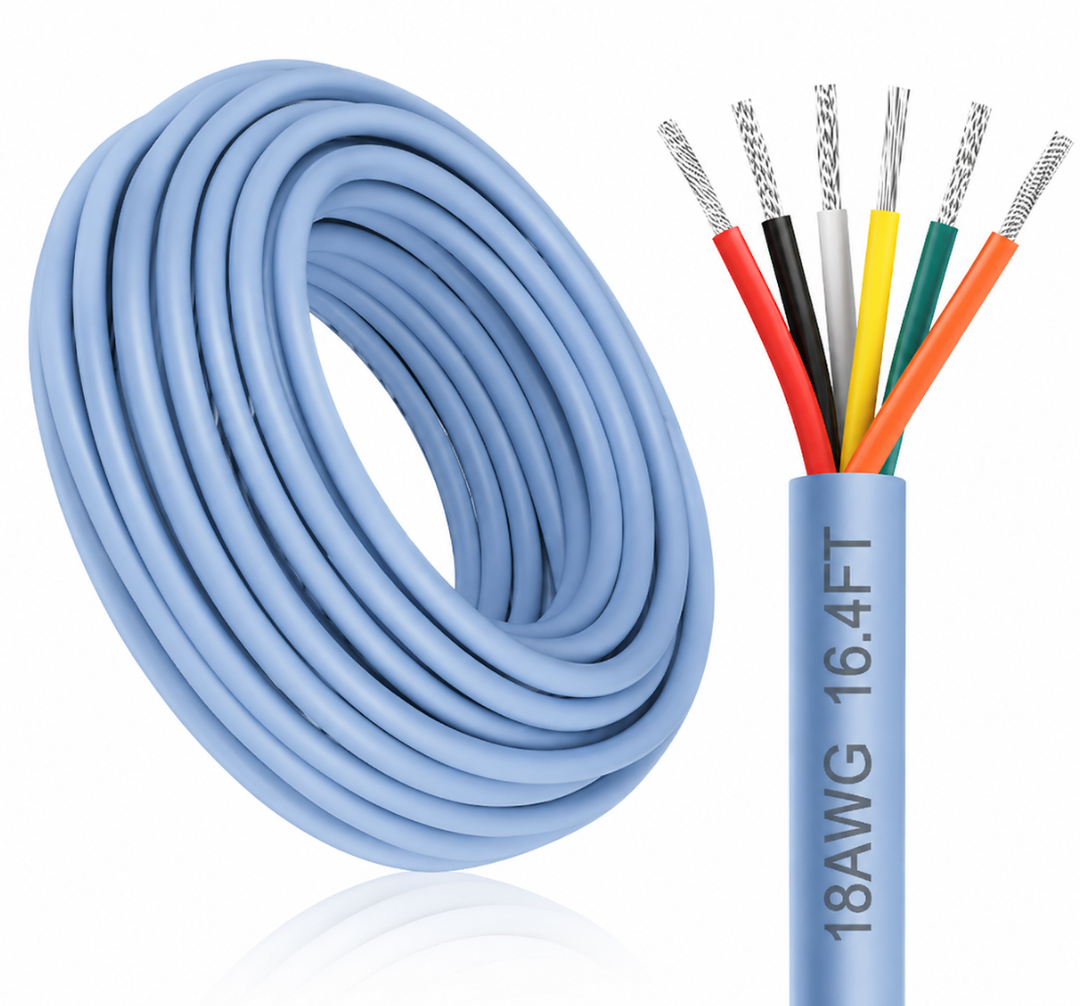 18 Gauge 6 Conductor Electrical Wire, 16.4FT White Stranded Low Voltage 18/6 Cable PVC Case, 18 AWG Tinned Copper 6 Wire Cable Extension Power Cord for Strips LED Lamp Lighting Automotive