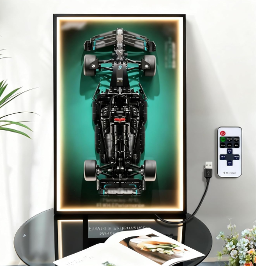 Display Wallboard for Lego Technic Mercedes-AMG F1 Performance Race Car 42171 with LED Lights, AMG Collectibles Wall Mount, Led F1 42171 Wall Hanging Display Frame for Lego(No Car Included)