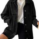 SHEWIN Womens Denim Jacket Casual Long Sleeve Drop Shoulder Button Front Jean Jacket Coat With Pockets (Small, Black)
