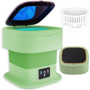 Portable Washing Machine, 15L Mini Washing Machine, Small Compact Washer and Dryer, Collapsible Portable Laundry Washer, Travel, Apartment, Dorm, RV, Underwears, Socks, Baby Clothes (Pure Green)