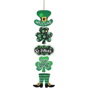St. Patrick's Day Door Sign Happy Saint Patricks Day Wooden Decorations Welcome Hanging Signs Shamrock Home Wall Decor for Farmhouse Porch Front Door Outdoor