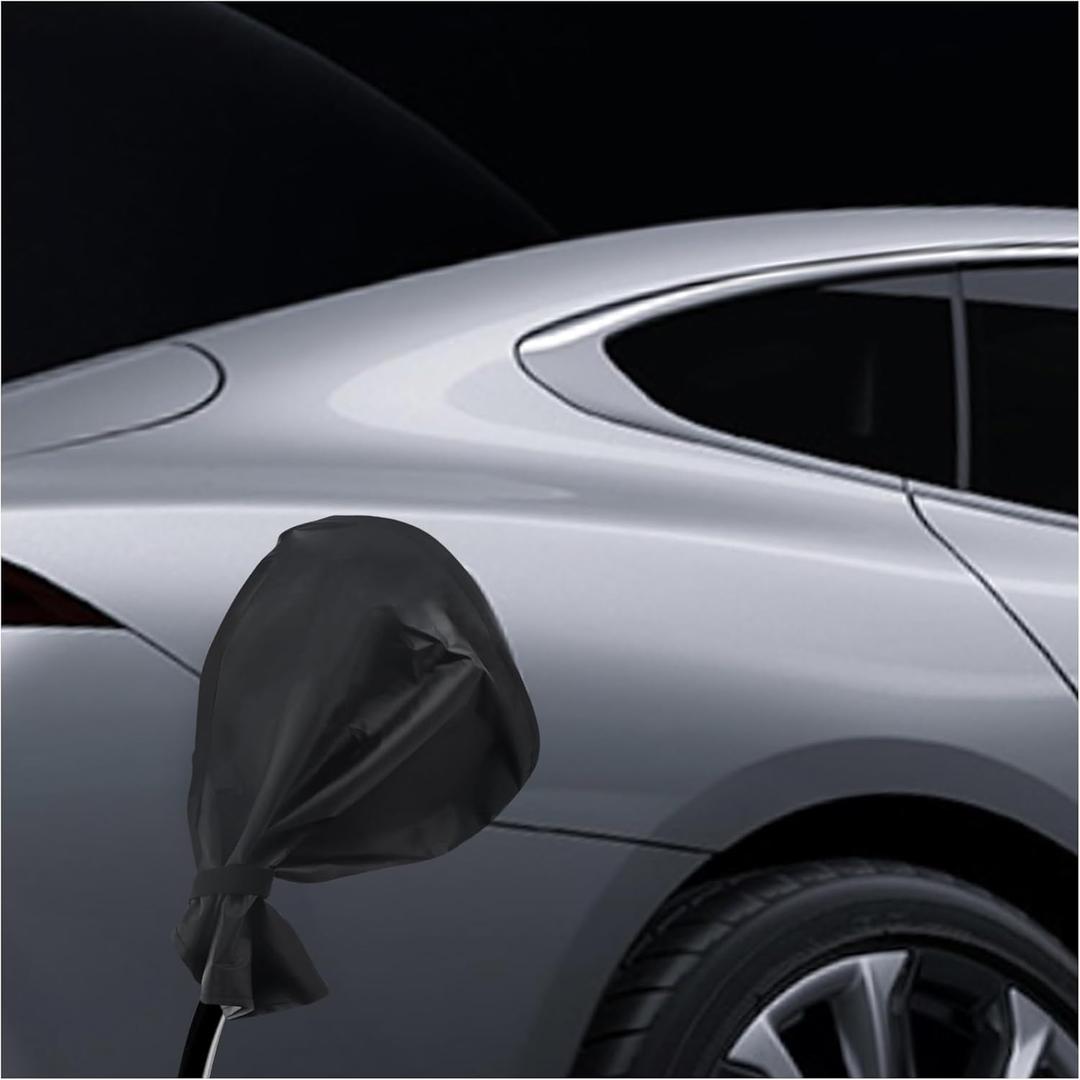 Car Magnetic Adhesion Charging Port Cover,Portable EV Charger Plug Port Cover for Electric Vehicle Outdoor Charging,All Weather Protection Charging Port Cover Exterior Car Accaessories (Black)