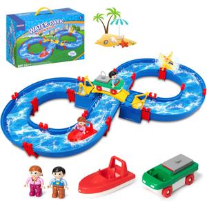 Water Table Toys for Toddler, 50 PCS DIY Kids Water Table Track Toy Playset, Summer Beach Backyard Pool Outdoor for Kids Ages 4-8, Boys and Girls Toddler Toys