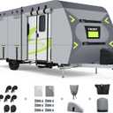 Heavy Duty 8 Layers RV Cover 18-20ft, Rip-Stop Motorhome Camper Cover with Windproof Straps, Gutter & Tongue Jack Covers, Utility Travel Trailer Cover for All Weather Protection