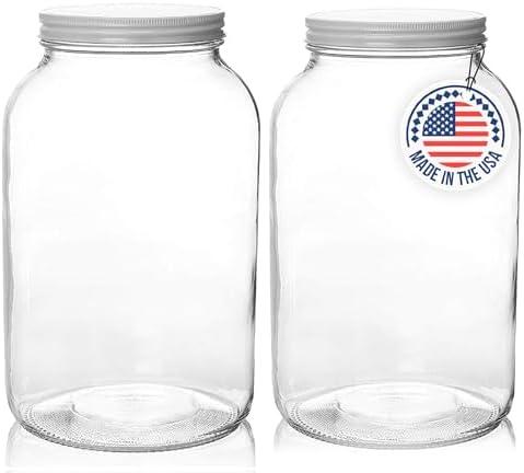 kitchentoolz 1 Gallon Glass Jar with Lid – Wide Mouth Large Glass Jar for Fermenting, Pickling, Canning, Water Glassing Eggs, Kombucha, and Food Storage – BPA-Free, Made in USA (2-Pack)
