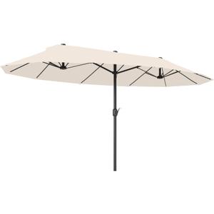 Outsunny Extra Large 15 ft Patio Umbrella, Double-Sided Large Outdoor Umbrella with Crank Handle and Air Vents for Backyard, Deck, Pool, Market (Cream White)