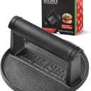 HULISEN Pre-Seasoned Cast Iron Burger Press, Heavy Duty 6 Burger Smasher for Griddle with Heat Resistant Handle, Grill Press for Hamburger, Bacon, Meat, Steak, Patty, Barbecue Grilling Tool, 2.3lb