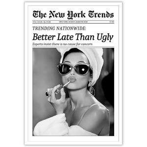 Beshdomp Vintage Better Late Than Ugly Newspaper Posters Black And White Canvas Wall Art Magazine Headline Preppy Prints Painting For Bathroom Home Bedroom Dorm Wall Decor 12x16in Unframed (Multi 006)