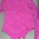 SAUNGKUAI Womens Sexy V-Neck Long Sleeve Bodysuit Double Lined Going Out Y2K Trendy Lace Body Suit Tops (Medium, Hotpink)