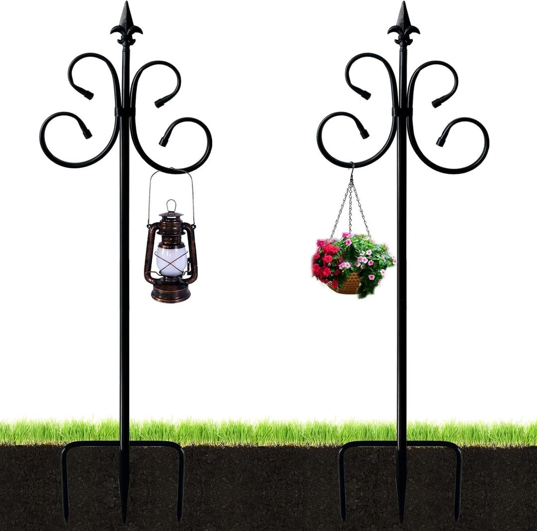 2 Packs Bird Feeders Pole with 4 Prongs Base,76 Inch Two Sided Adjustable Shepherds Hook