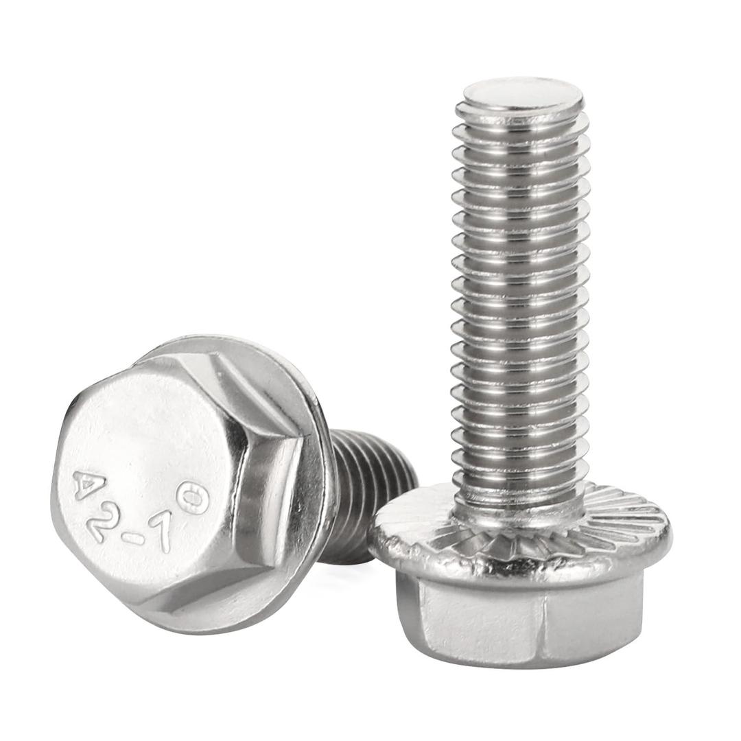 3/8-16 x 1 Flanged Hex Head Bolts Flange Hexagon Screws, Stainless Steel 304, Fully Threaded, 10 PCS (Silver)