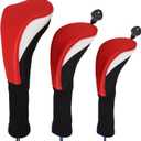 Black Golf Club Head Cover for Driver Fairway 3 Pcs Woods Headcovers, Golf Accessories Hybrid Head Covers Set with Interchangeable Tags 3 4 5 7 X