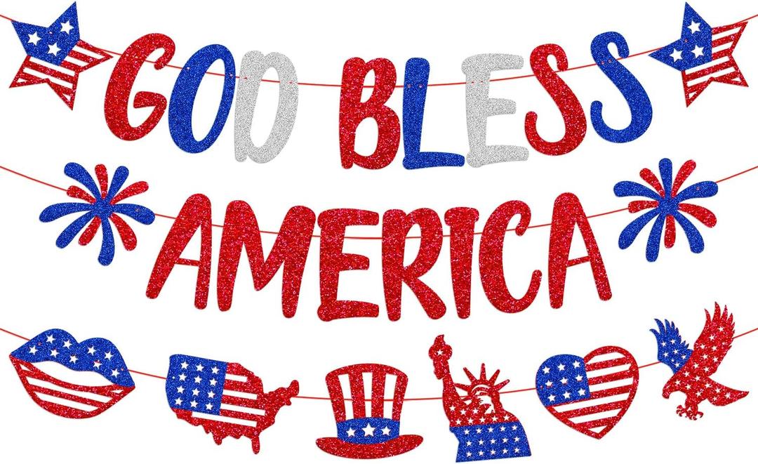 Independence Day Decoration God Bless America Banner | Happy 4th of July Banner Red White Blue Patriotic America's Birthday National Day Freedom Liberty theme Party Decor