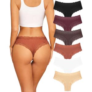 Womens Cotton Underwear Sexy Lace Brazilian Panties Soft Bikini Ladies Pack (L)