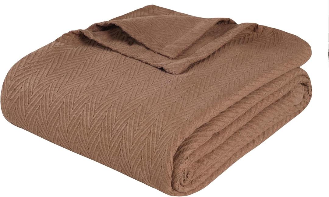 Superior Metro All-Season Cotton Blanket, Woven Blanket for Couch, Bed, Bedding, Farmhouse, Home Essentials, Cute and Cozy Bohemian Blankets, Herringbone Weave, Twin Size, Taupe