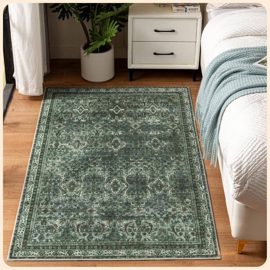 Istana 3x5 Area Rug - Dark Green Modern Rugs for Living Room 3x5 - Foldable Rugs for Bedroom/Living Room Rug - Stain Resistant Washable Rug - Eco-Friendly Small Area Rugs (3' x 5')