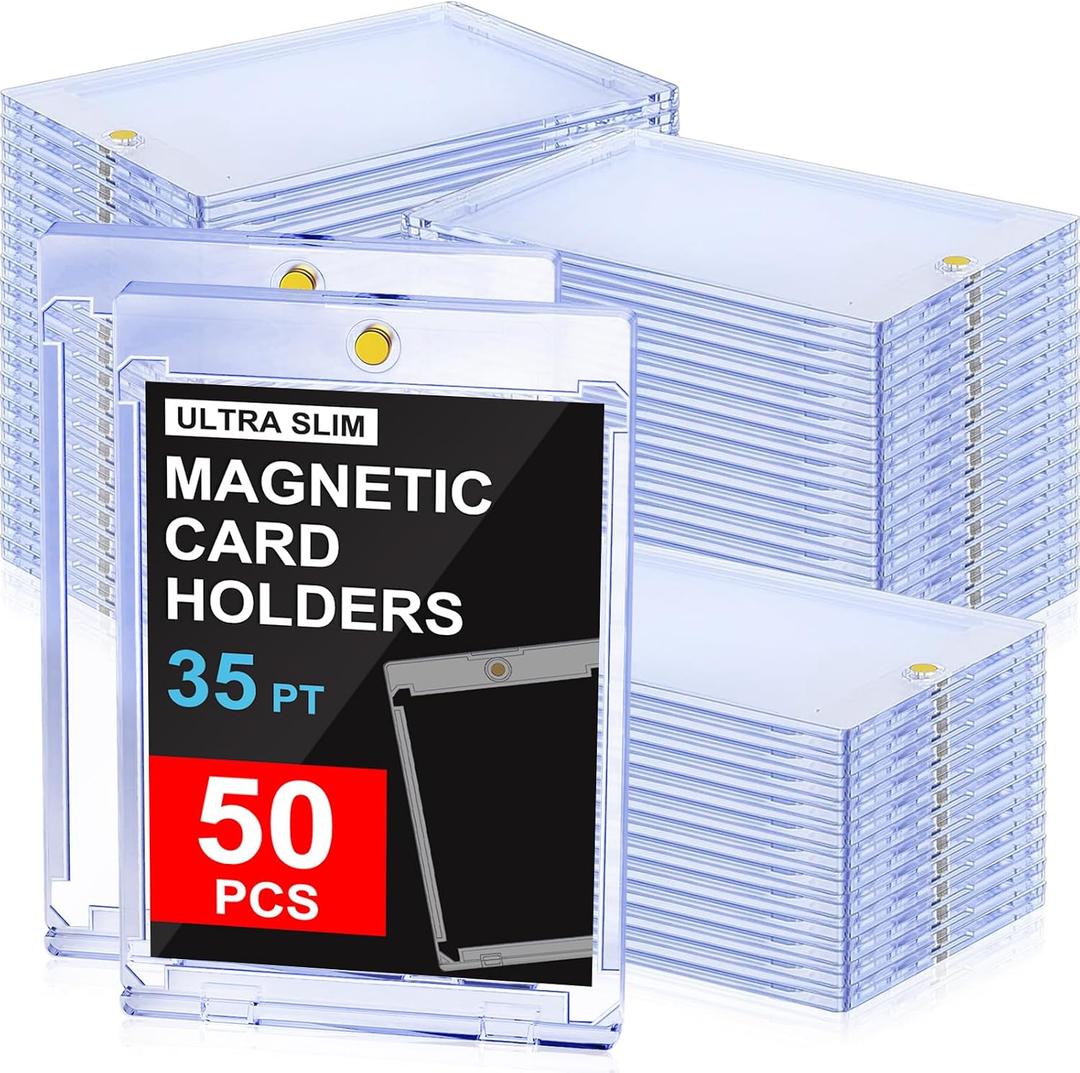 50ct Magnetic Card Holders: 35pt One Touch Card Holder for Trading Cards, U-V Protection Hard Cards Sleeves Case for Sports Game, Football, Baseball, 50 Pack