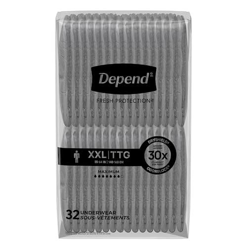 Depend Fresh Protection Adult Incontinence Underwear for Men, Disposable, Maximum, Extra-Extra-Large, Grey, 44 Count