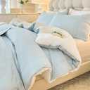 Boho Comforter Set Twin Size Striped Pleats Bohemian Seersucker Bedding Set All Season Soft Cozy 2 Pieces Quilt with 1 Pillowcase(68"X90" Light Blue)