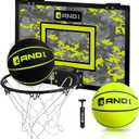 AND1 Over the Door Mini Basketball Hoop: 18x12 Shatterproof Backboard, 2 Mini Basketballs, and Hand Pump Included- Ultimate Indoor Basketball Accessory for Kids and Adults, No Tools Required (Black\Volt)