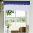 FUANGUI Valance Curtain 42" W x 18" L Linen Valances for Windows Kitchen Curtains Window Valances, Farmhouse Curtains Pleated Color Block Design with Coconut Husk Button Detail